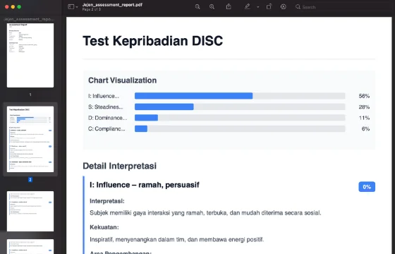 Ilustrasi laporan hasil tes dalam PDF